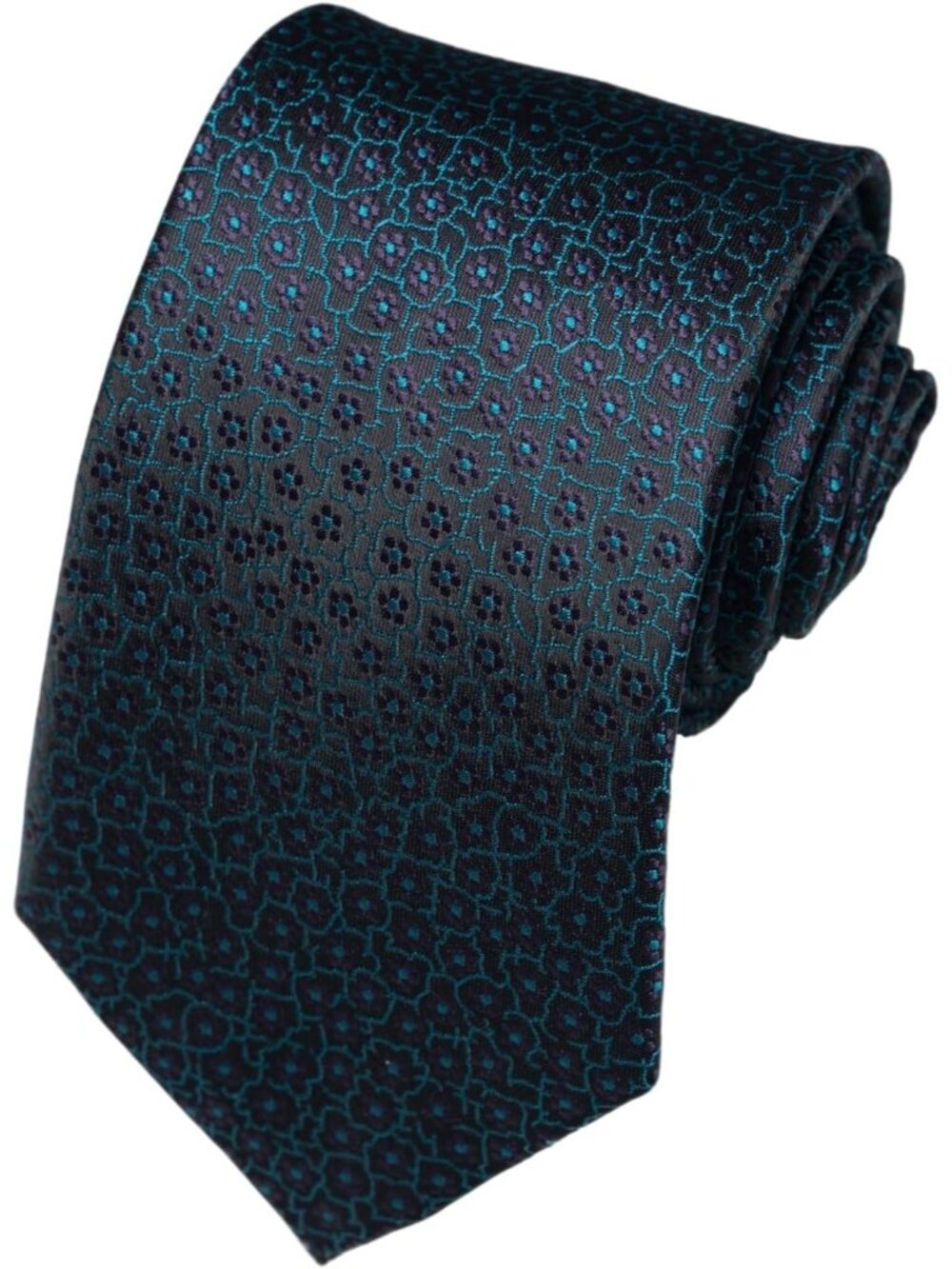 Men's Blue Green 100% Microfiber Formal Geometric Floral Necktie For Business